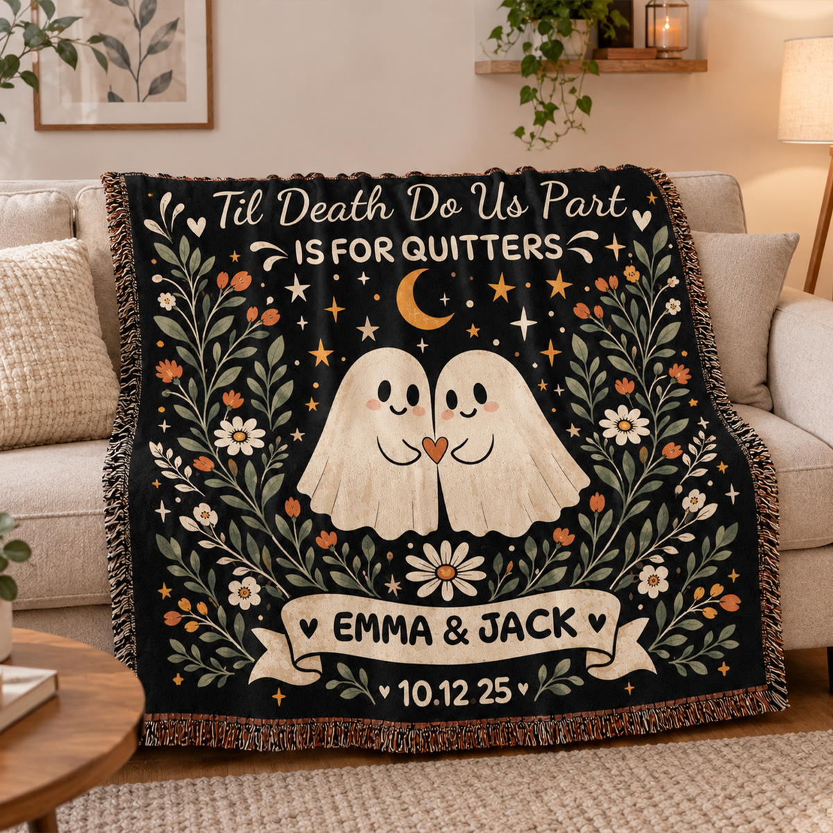 Ghost Couple Personalized Throw Blanket | Til Death Spooky Romantic Gift