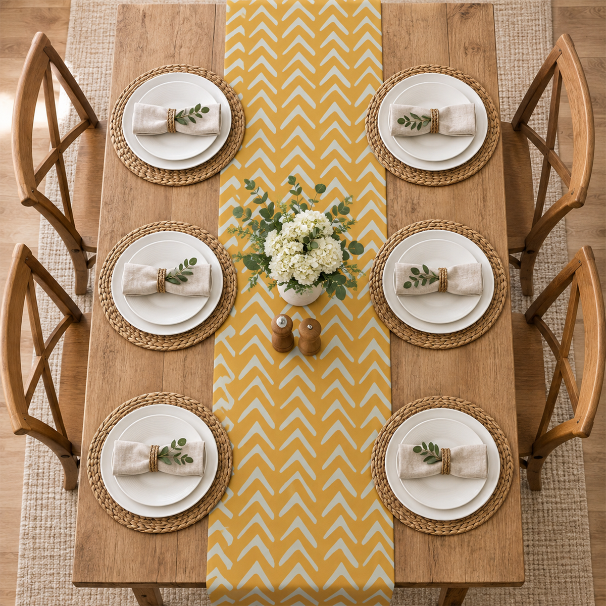 Boho Mustard Tribal Table Runner | Stylish Cotton Dining Decor for Home and Entertaining