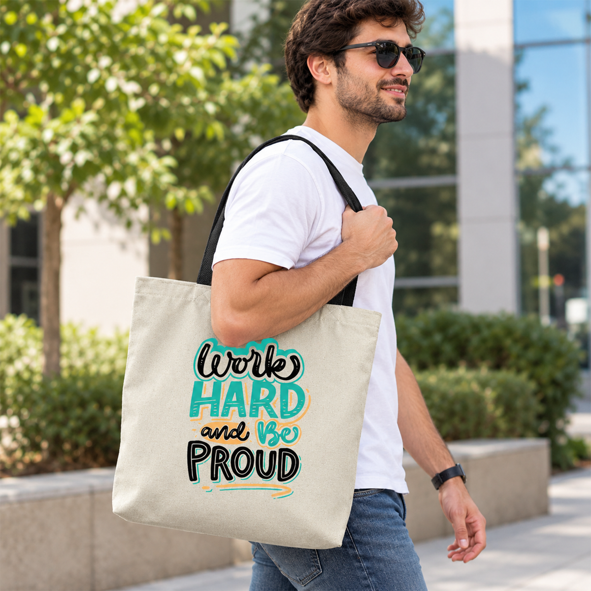 Work Hard and Be Proud Canvas Tote Bag | Motivational Eco-Friendly Gift for Students and Go-Getters