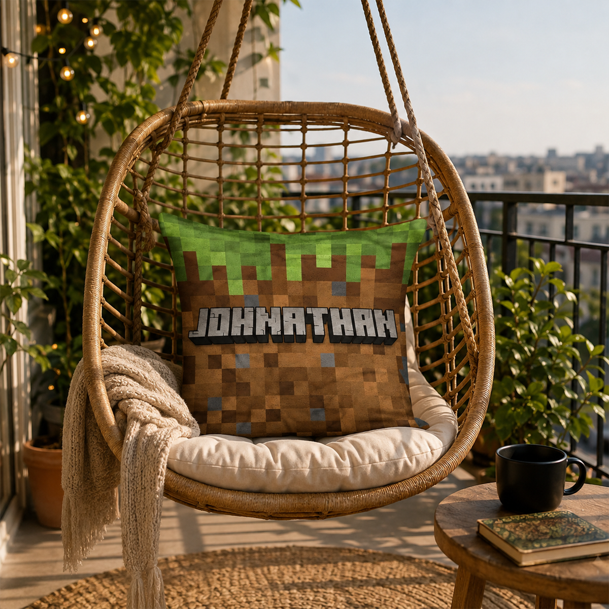 Personalized pixel art throw pillow as birthday gift for gamers and kids room decor
