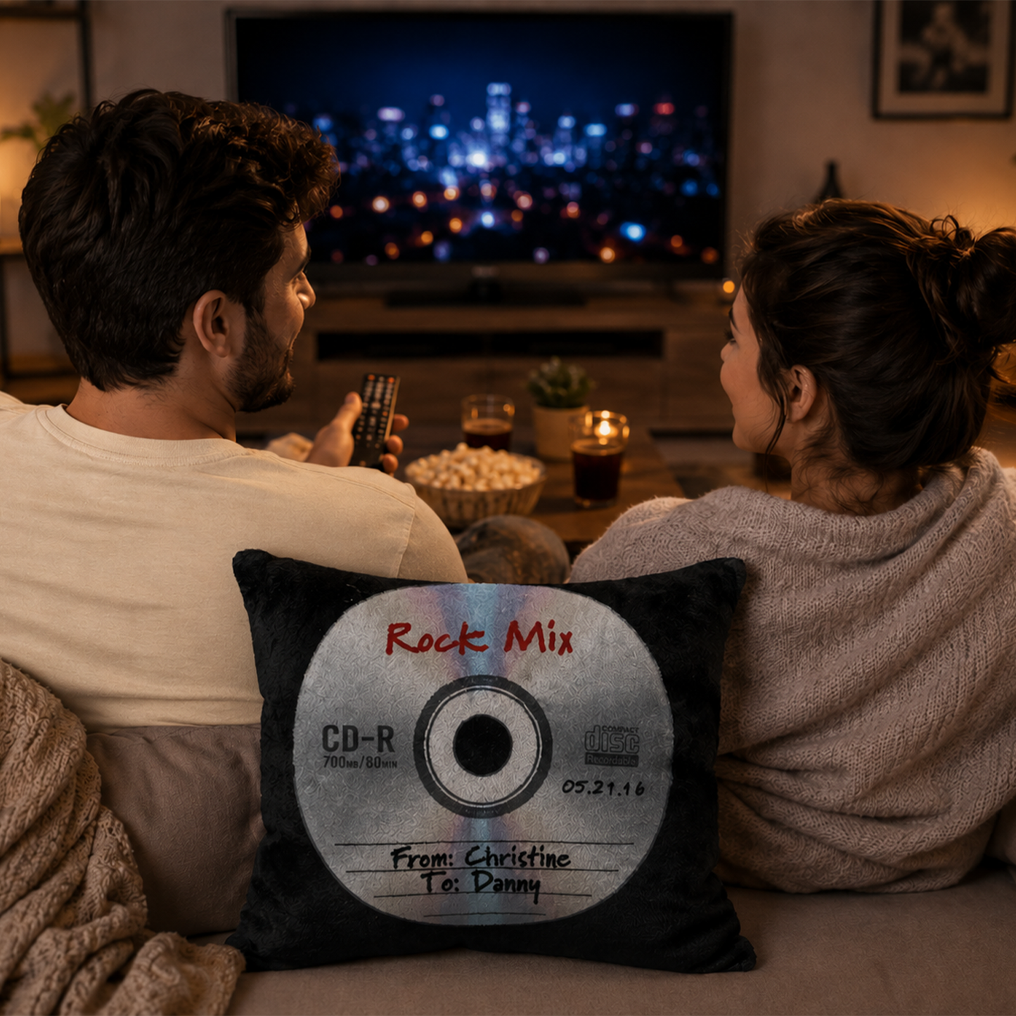 Retro mix CD throw pillow as fun birthday gift for music lovers and nostalgia fans