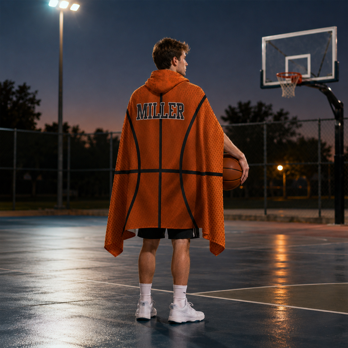 Basketball personalized hooded fleece blanket as unique gift for coaches and players