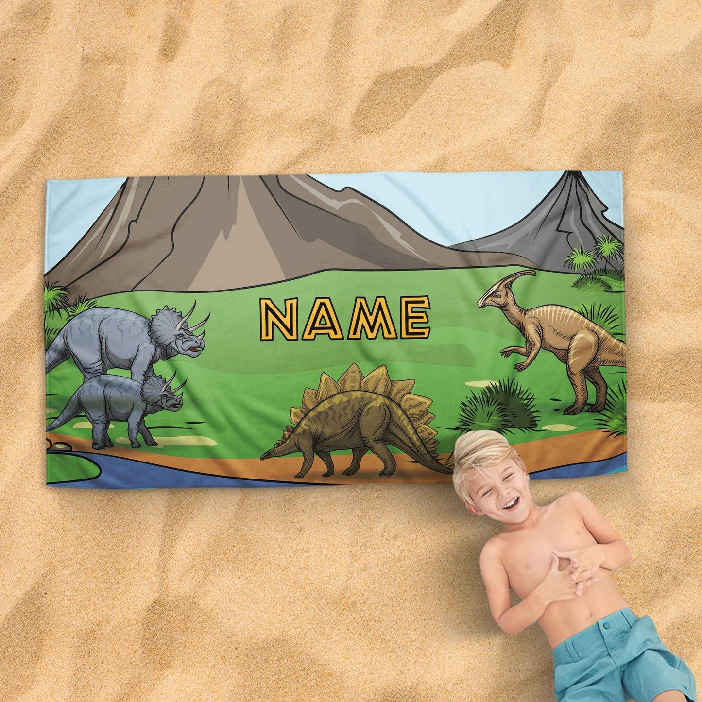 Personalized Dinosaur Beach Towel | Sam + Zoey Home Basics