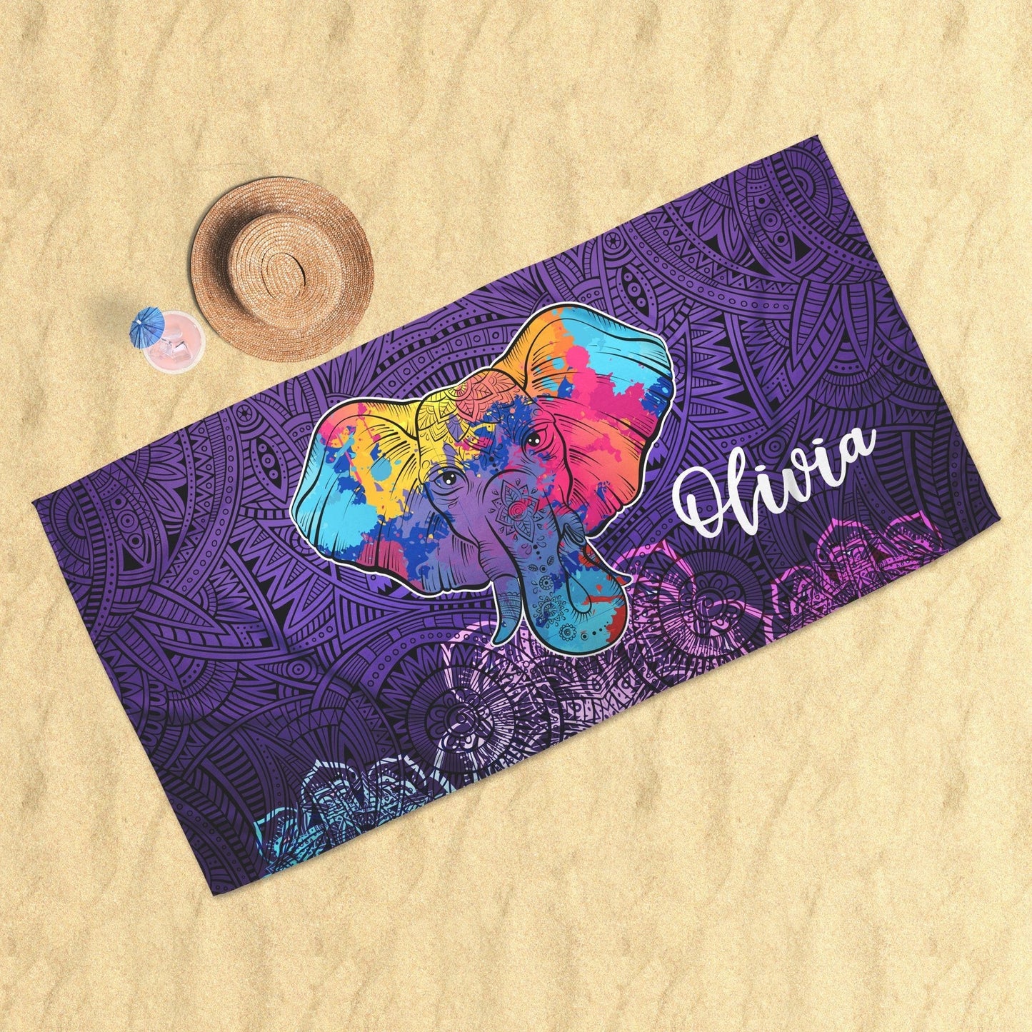 Ganesha Watercolor Elephant Beach Towel | Sam + Zoey Home Basics