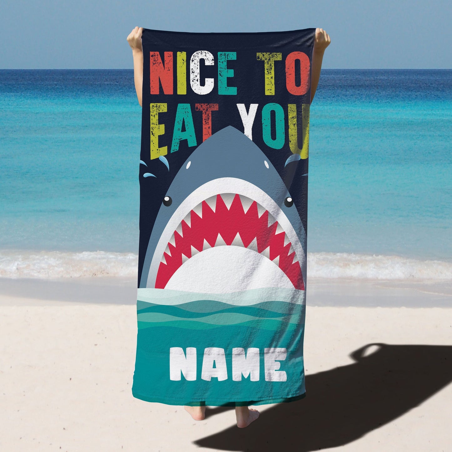 Nice To Eat You Shark Beach Towel | Sam + Zoey Home Basics