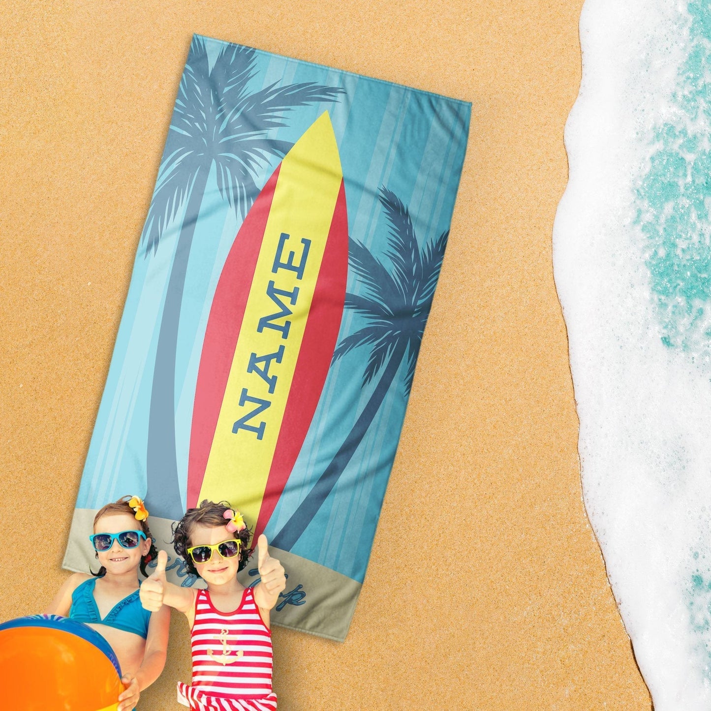 Personalized Surf’s Up Beach Towel | Sam + Zoey Home Basics