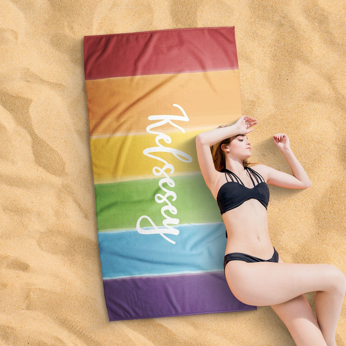 Beach Towel Watercolor Rainbow Stripe Sam + Zoey