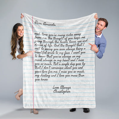 Custom Letter Note Throw Blanket Ruled Paper Throw Blankets Sam + Zoey 