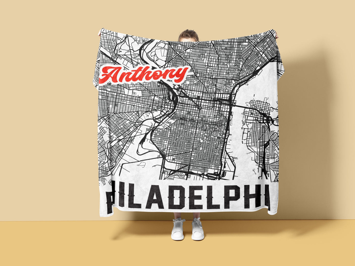 Fleece Blanket: Personalized City map Throw Blankets Sam + Zoey Philadelphia City Map Blanket