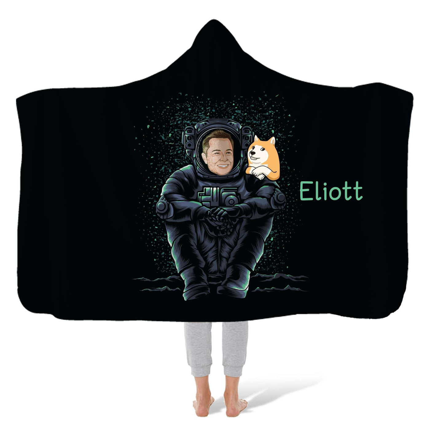 Hooded Fleece Blanket: Dogecoin Elon Astronaut Hooded Fleece Blanket Sam + Zoey  Sam + Zoey