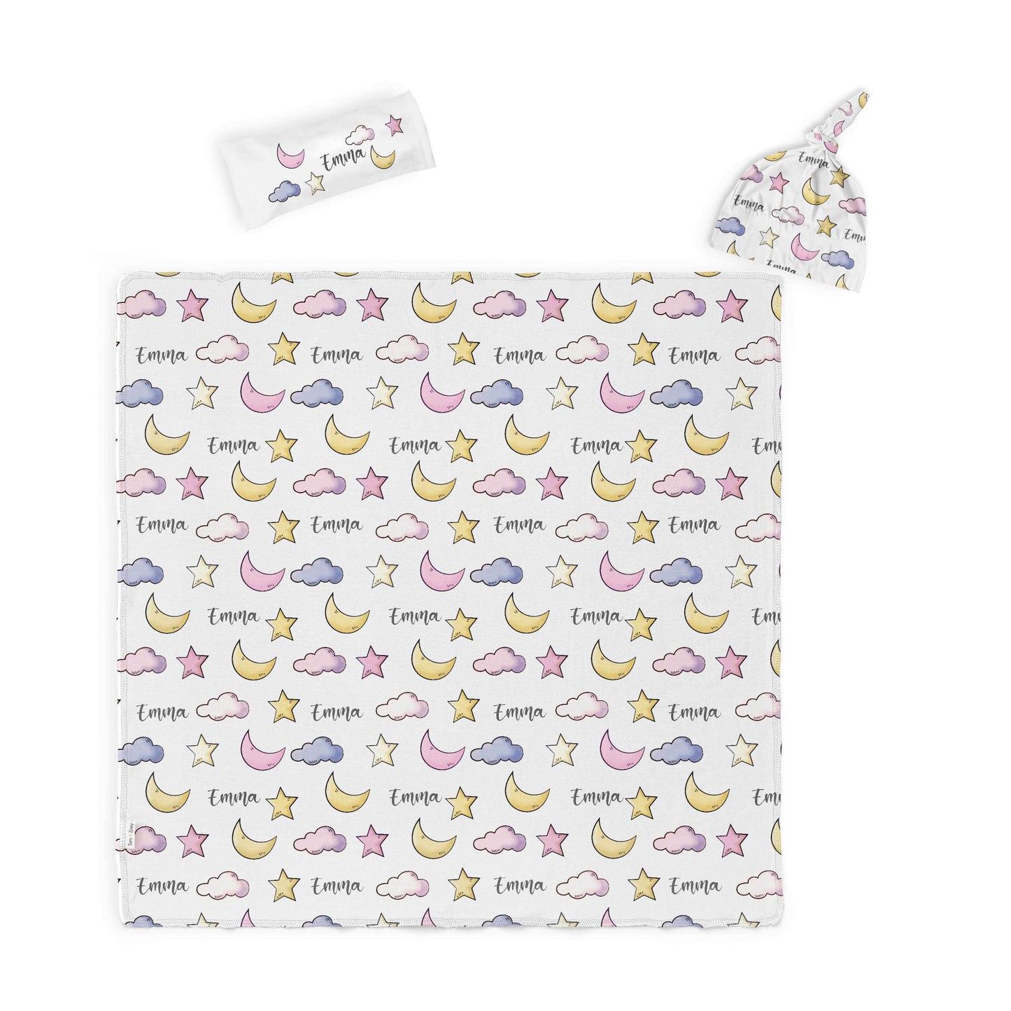 Swaddle Set: Moon & Stars Swaddle Set Sam + Zoey Pink