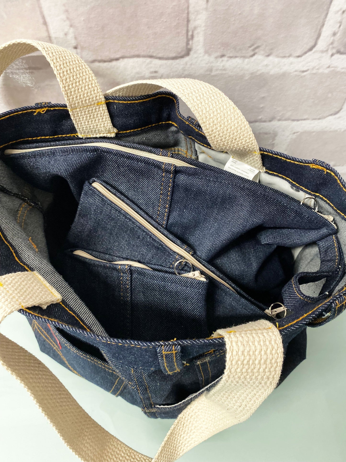 Upcycled Denim Tote & 3-Piece Cosmetic Bag Set – New Fashion Statement
