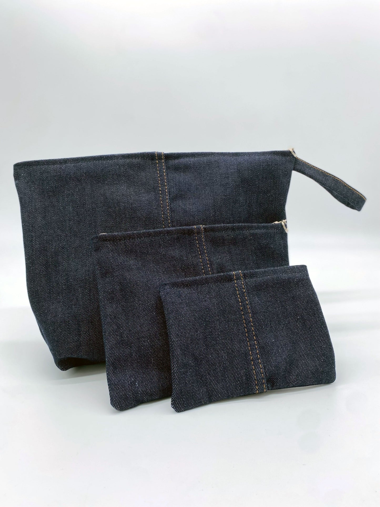 Upcycled Denim Tote & 3-Piece Cosmetic Bag Set – New Fashion Statement