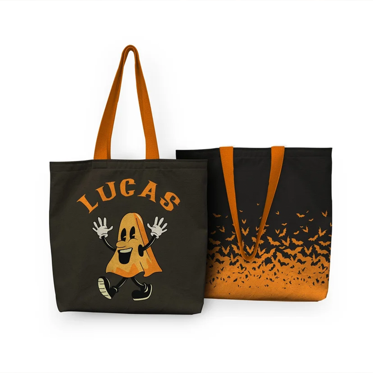 Halloween ghost march personalized tote bag with custom name in retro vintage design
