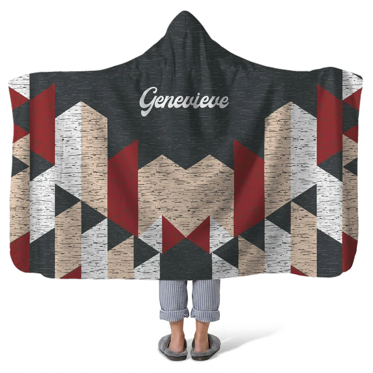 matrix personalized hooded fleece blanket with custom name in bold modern design
