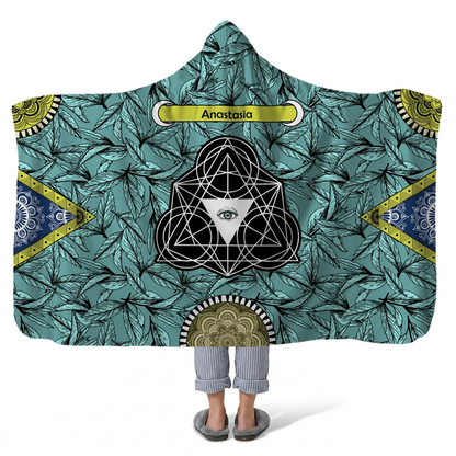 bohemian princess personalized hooded fleece blanket with custom name in vibrant boho design
