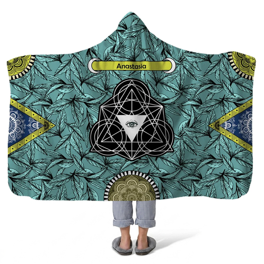 bohemian princess personalized hooded fleece blanket with custom name in vibrant boho design
