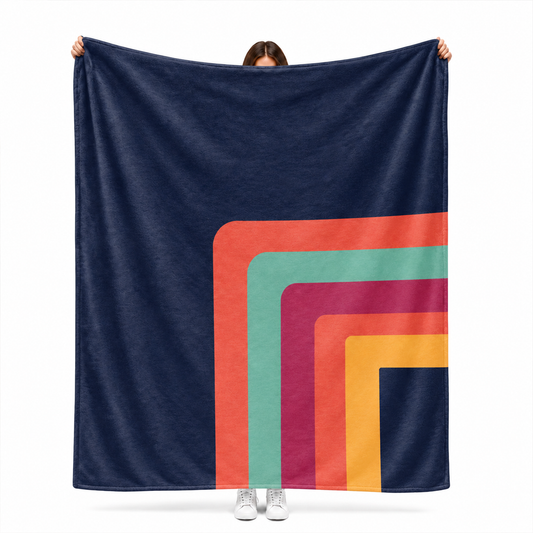 Round squares retro geometric throw blanket in bold fleece for vibrant home decor
