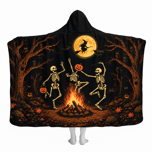 Halloween Skeleton Hooded Blanket | Campfire Skeleton Design