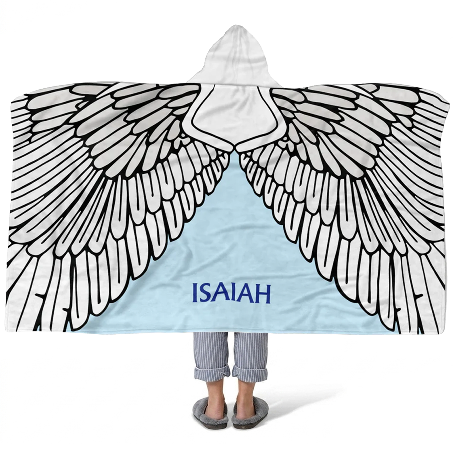 Dragon wings personalized hooded fleece blanket with custom name in fantasy design
