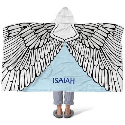 Dragon wings personalized hooded fleece blanket with custom name in fantasy design
