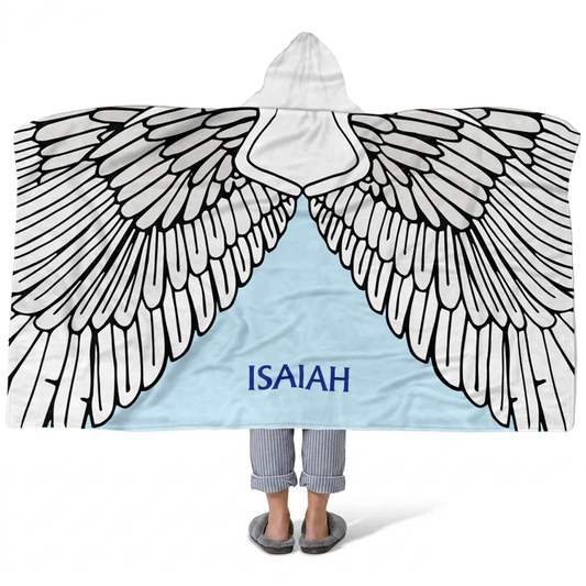 Dragon wings personalized hooded fleece blanket with custom name in fantasy design
