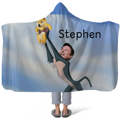 Dogecoin Shibu King personalized hooded fleece blanket with custom name for Doge fans
