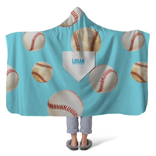 Home plate baseball personalized hooded fleece blanket with custom name for fans
