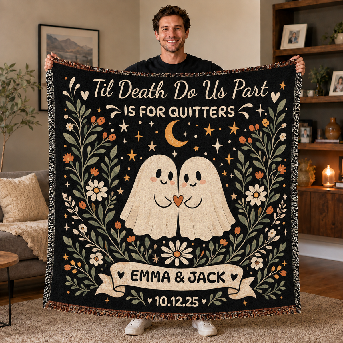 Ghost Couple Personalized Throw Blanket | Til Death Spooky Romantic Gift