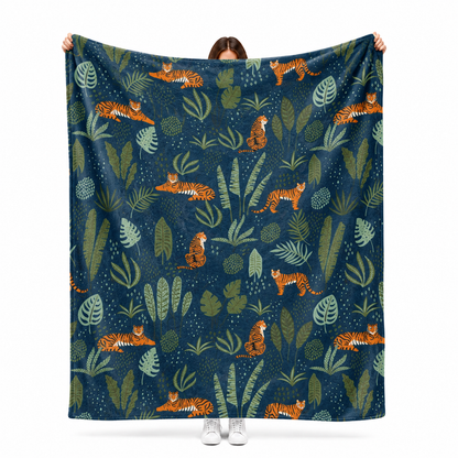 Jungle tiger throw blanket in bold wild fleece for striking home decor lovers
