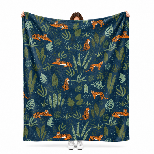 Jungle tiger throw blanket in bold wild fleece for striking home decor lovers
