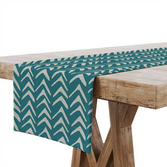 Teal Tribal Pattern Table Runner | Artistic Bohemian Dining Decor for Home and Entertaining