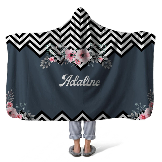 Deco eco personalized hooded fleece blanket with custom name in botanical nature design
