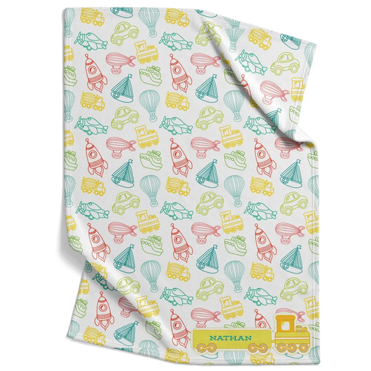 Colorful Little Toys Baby Blanket | Personalized Fun Adventure Fleece Gift for Baby Shower