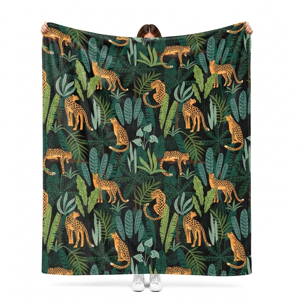 Cheetah in jungle throw blanket in vibrant wild fleece for bold home decor lovers
