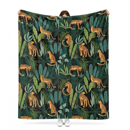 Cheetah in jungle throw blanket in vibrant wild fleece for bold home decor lovers
