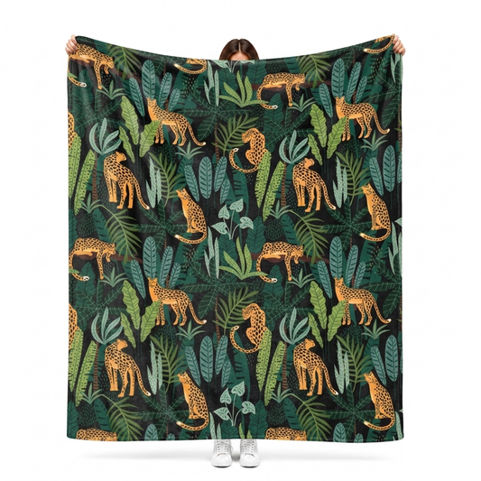Cheetah in jungle throw blanket in vibrant wild fleece for bold home decor lovers
