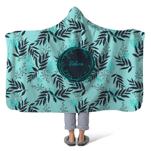 Floral winterberry personalized hooded fleece blanket with custom name for women
