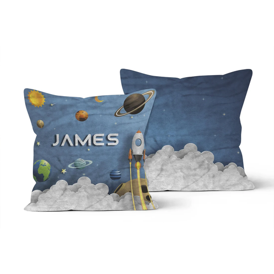 Personalized Spaceship Throw Pillow | Custom Space Gift for Kids Room Decor
