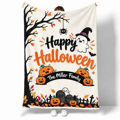 Personalized Halloween Family Blanket | Custom Happy Halloween Throw Blanket
