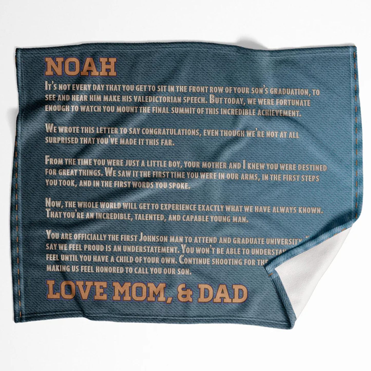 Custom handwritten message on denim print polyester fleece throw blanket for her
