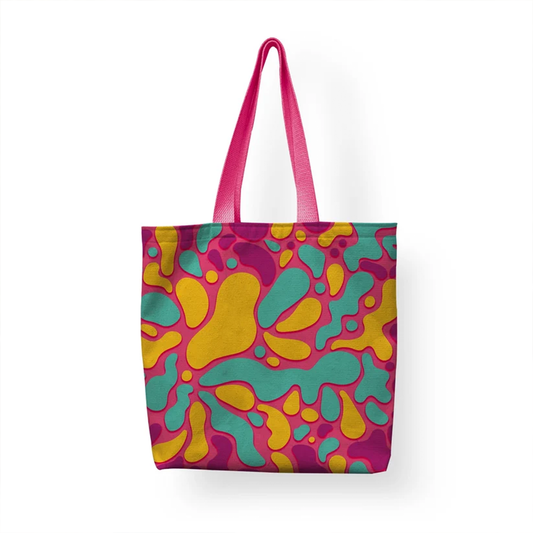 Bold Retro Pink Psychedelic Canvas Tote Bag | Unique Eco-Friendly Gift for Fashion and Aesthetic Lovers