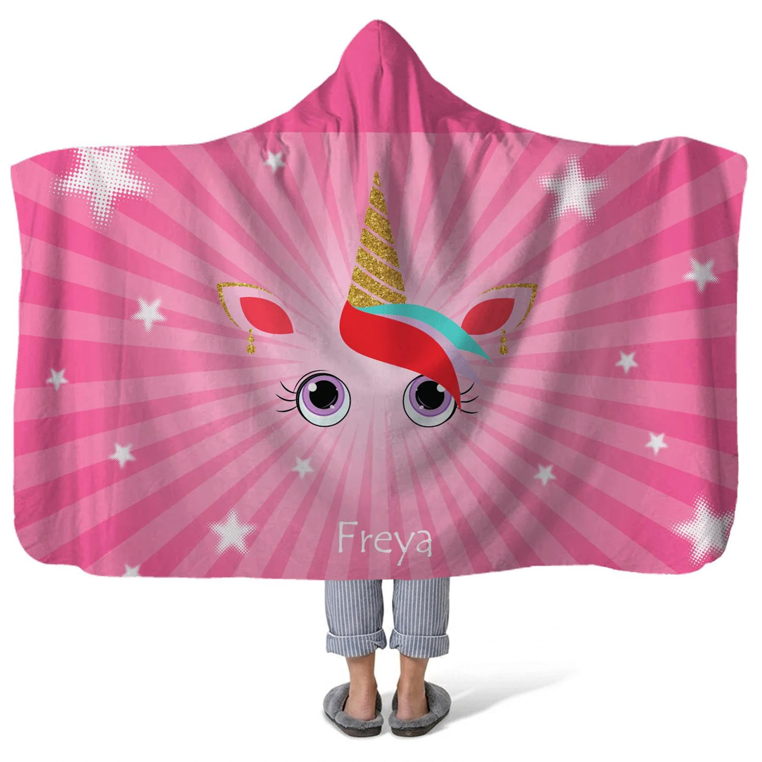 Enchantment personalized hooded fleece blanket with custom name in magical design
