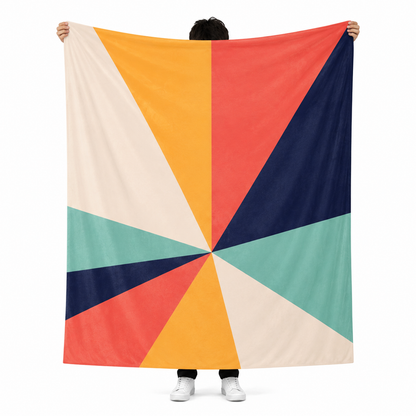 Geometric 70s sunburst personalized throw blanket with custom name in retro fleece design
