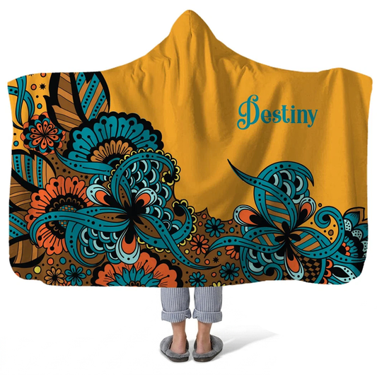 poppin paisley personalized hooded fleece blanket with custom name in vibrant paisley design
