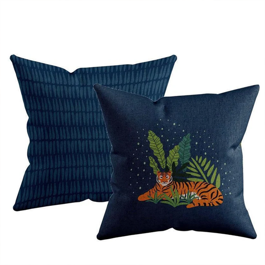 Resting tiger tribal throw pillow in fierce boho design for bold home decor
