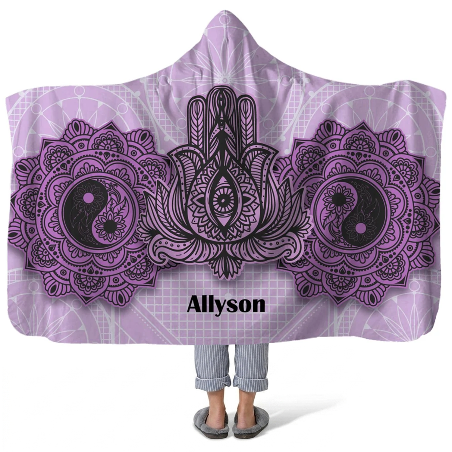 third eye personalized hooded fleece blanket with custom name in spiritual boho design
