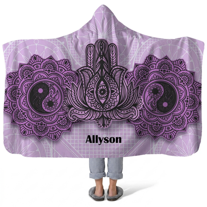 third eye personalized hooded fleece blanket with custom name in spiritual boho design
