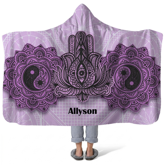 third eye personalized hooded fleece blanket with custom name in spiritual boho design
