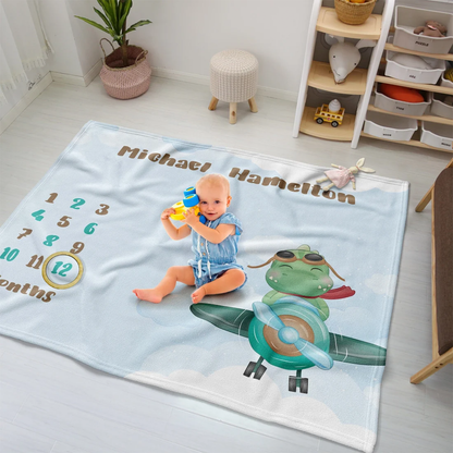 Baby dinosaur milestone blanket personalized with custom name for baby boy shower gift
